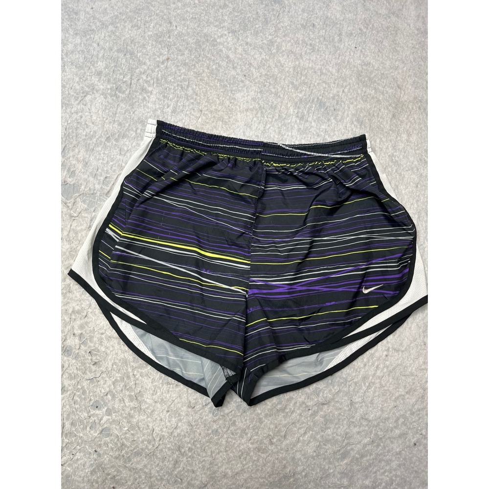 Nike Dri-FIT‎ Women Running Shorts Black Purple Striped Mesh L Low Rise Athletic